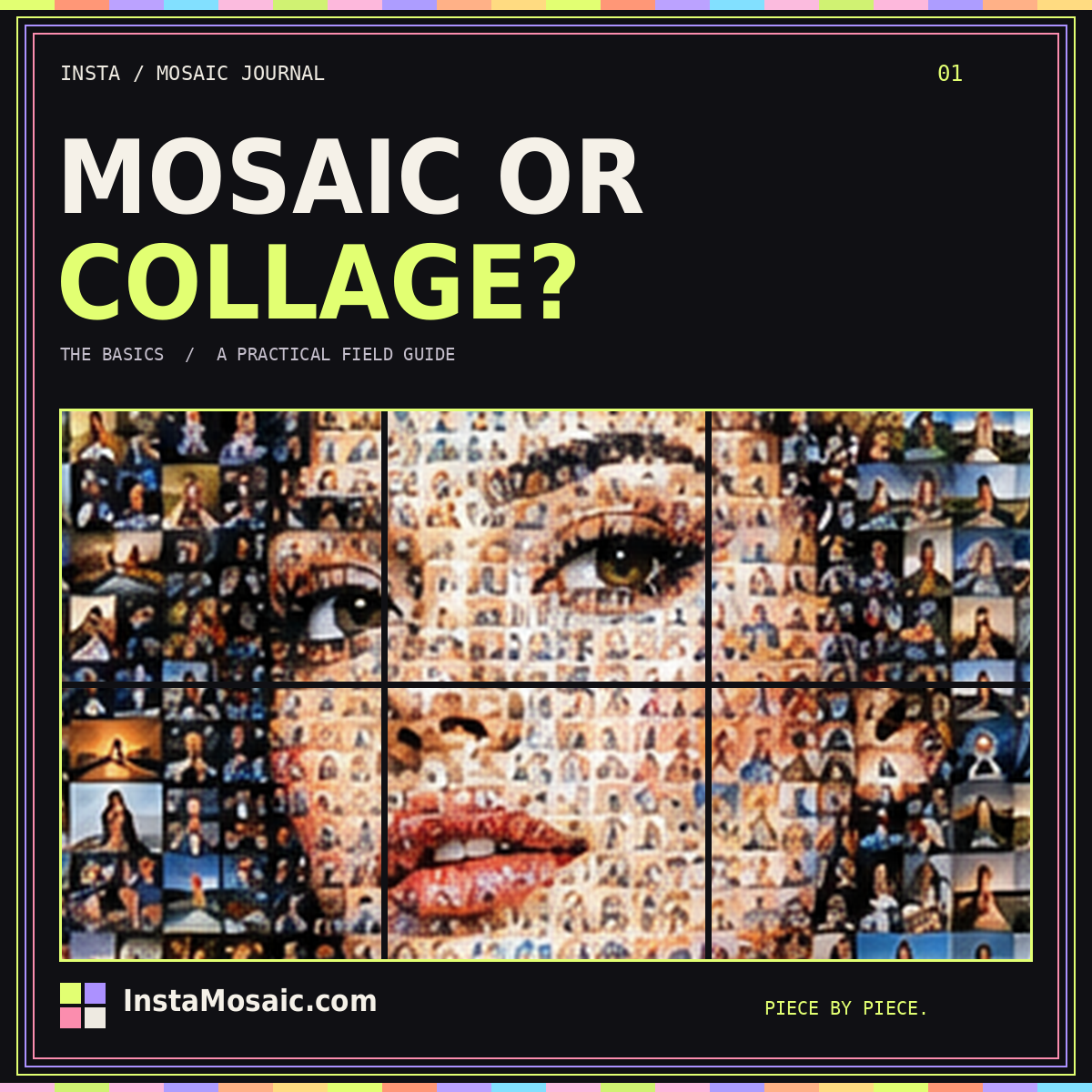 MOSAIC OR COLLAGE? — the basics typography over a photo-tile mosaic collage